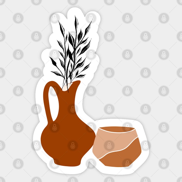 Brown Potteries And Leaves Sticker by ArunikaPrints